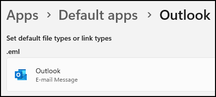 Image of Outlook as the default email app in Windows Settings